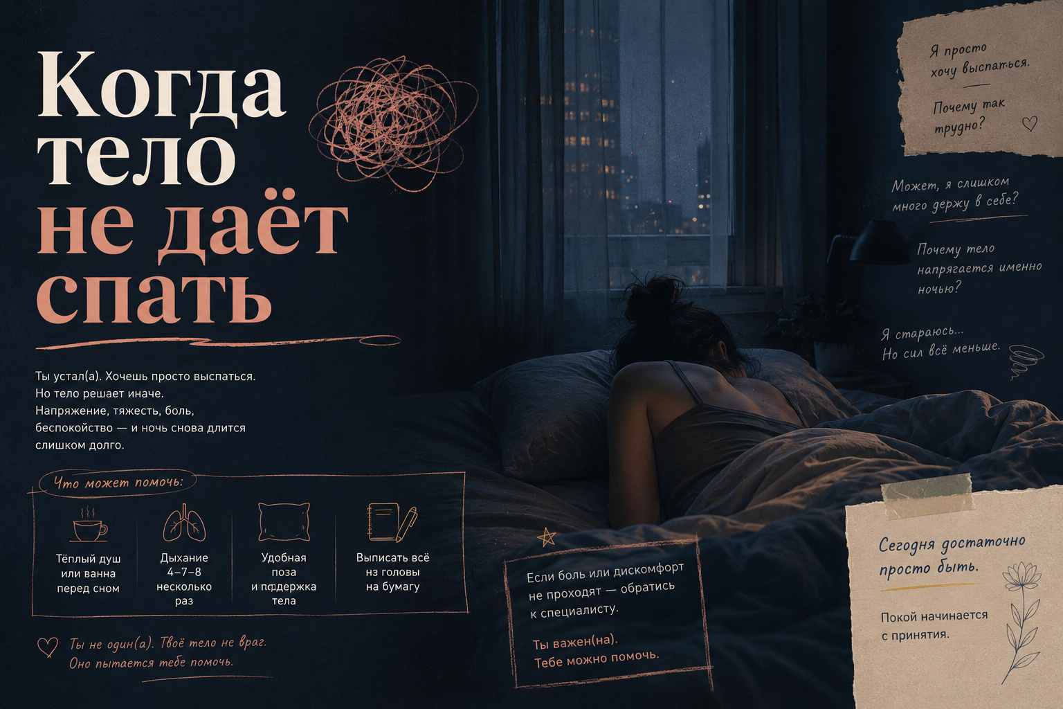Когда тело не даёт спать — иллюстрация к практике