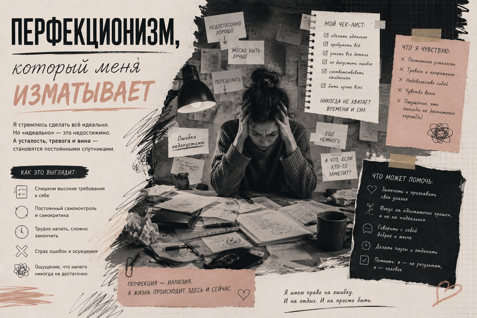 Перфекционизм, который меня изматывает — иллюстрация к практике