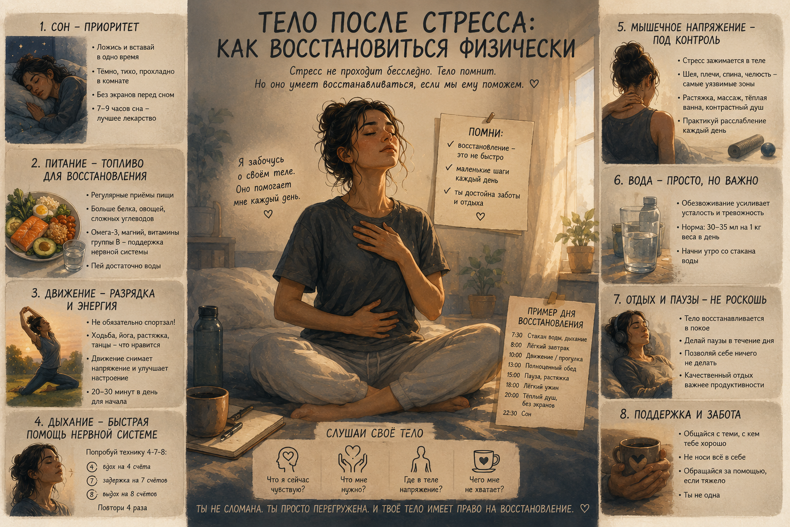 Тело после стресса: как восстановиться физически — иллюстрация к практике