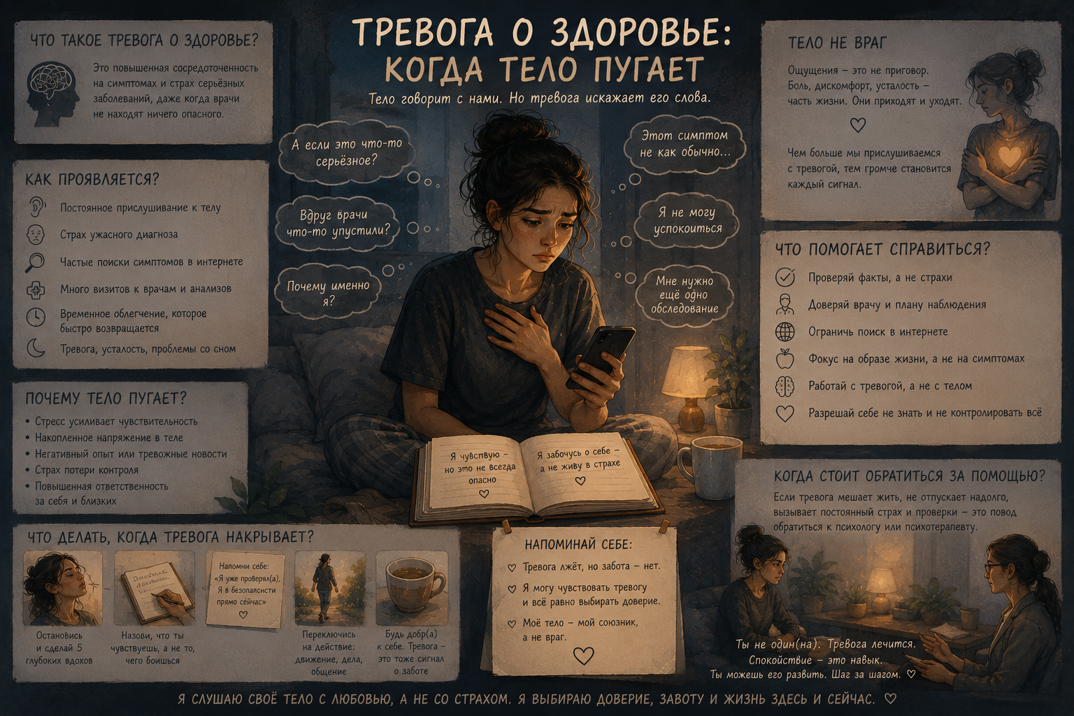 Тревога о здоровье: когда тело пугает — иллюстрация к практике